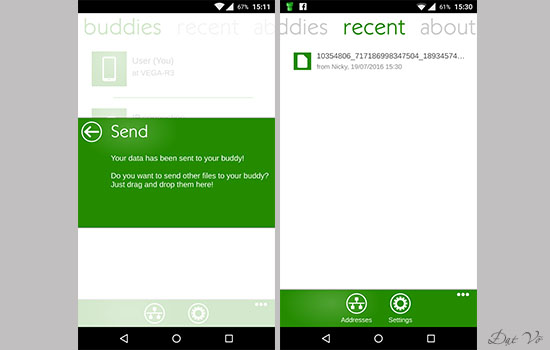 Bạn chọn File muốn chia sẻ và nhấp vào biểu tượng tam giác để chia sẻ file. Sau khi File được chia sẻ thành công sẽ hiển thị như hình sau và bạn có thể vào mục Recent để xem các file được chia sẻ gần đây.